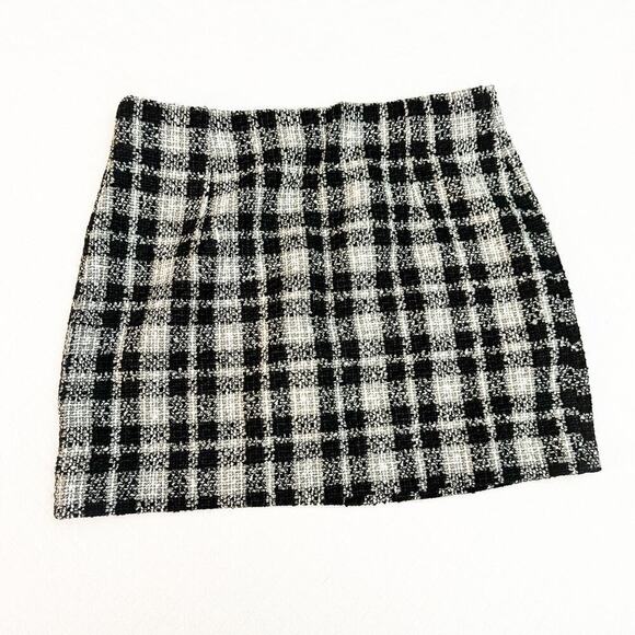 Zara Knit Woven Tweed Black White Mini Pencil Skirt Size L NWT - Picture 1 of 5